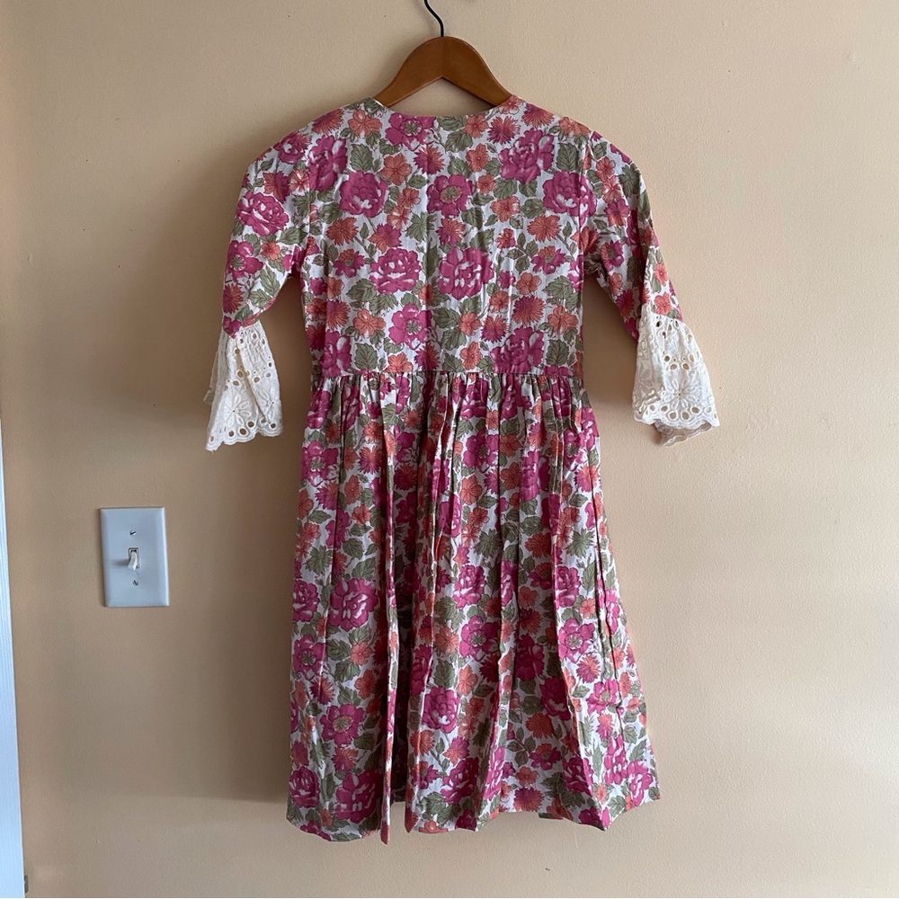 Utsa Kids Floral Lace Sleeve Dress Girls Size 9/10 Pink Boho Cottagecore - Picture 3 of 15